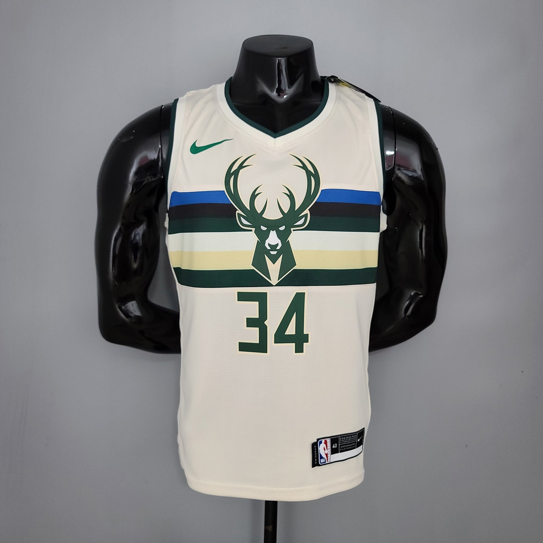 Regata NBA Milwaukee Bucks - Antetokounmpo #34 Striped Off-White