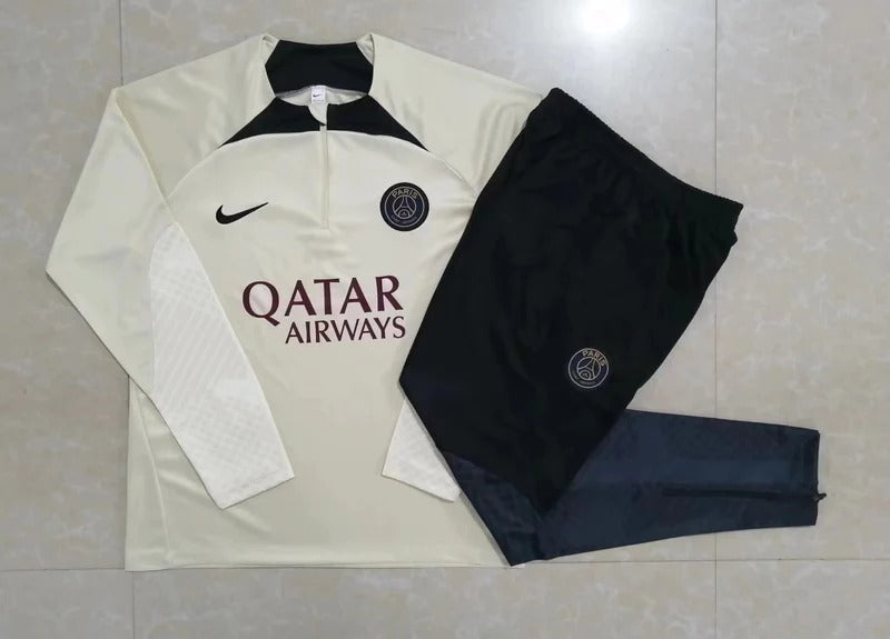 Conjunto Treino PSG Ziper Curto Bege 2023/24