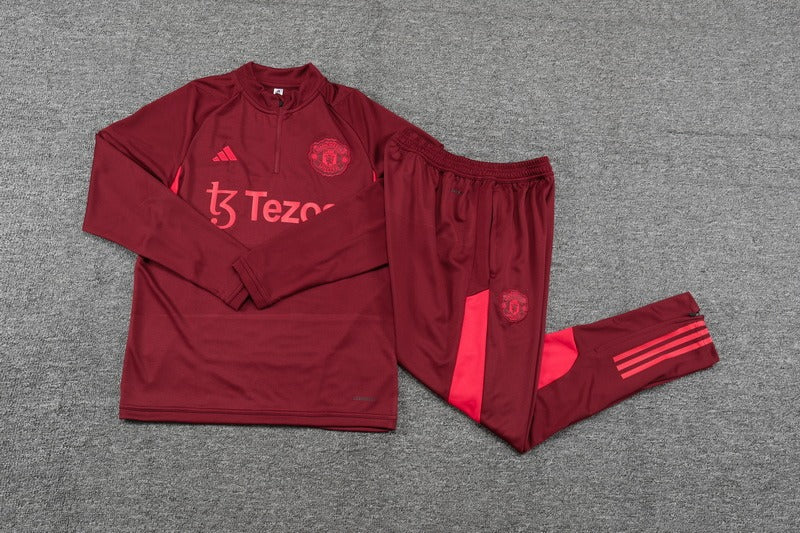 Conjunto Treino Manchester United Ziper Curto Vermelho 2023/24