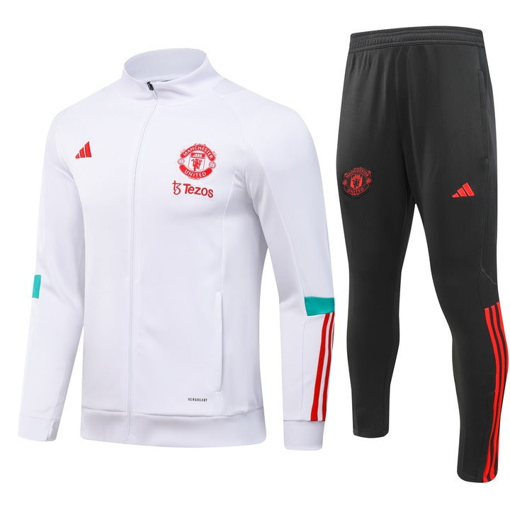 Conjunto Treino Manchester United Ziper Longo Branco 2023/24