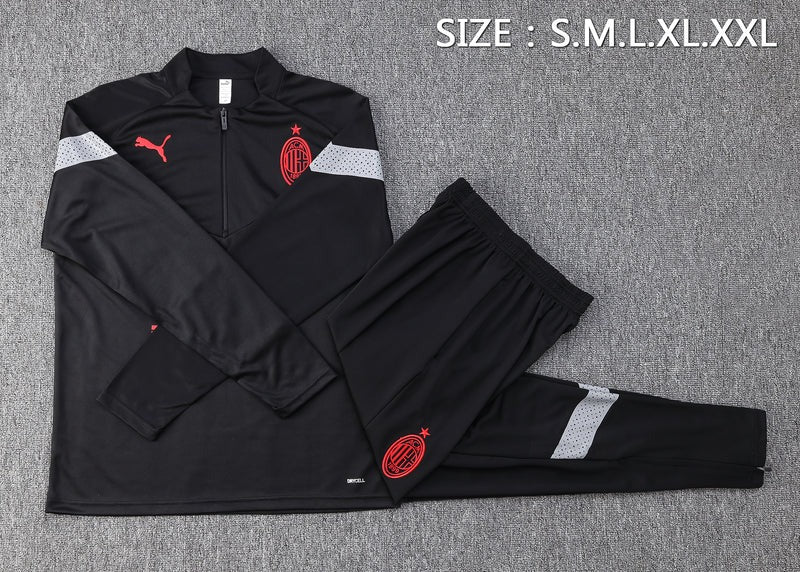 Conjunto Treino Milan Ziper Curto Preto 2023/24