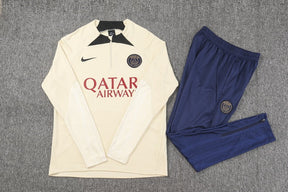 Conjunto Treino PSG Ziper Curto Bege 2023/24