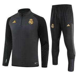 Conjunto Treino Real Madrid Ziper Curto Preto 2023/24