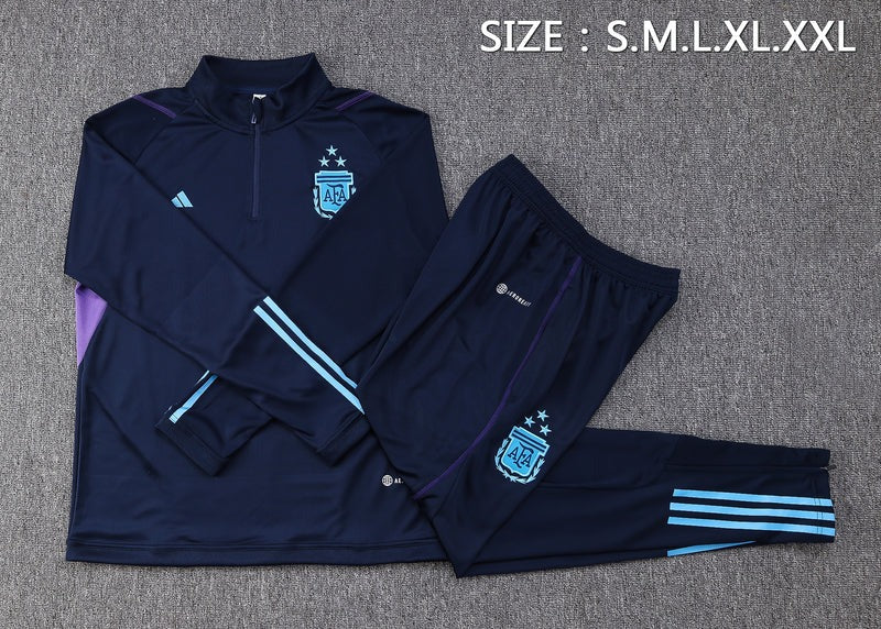 Conjunto Treino Argentina Ziper Curto Azul 2023/24